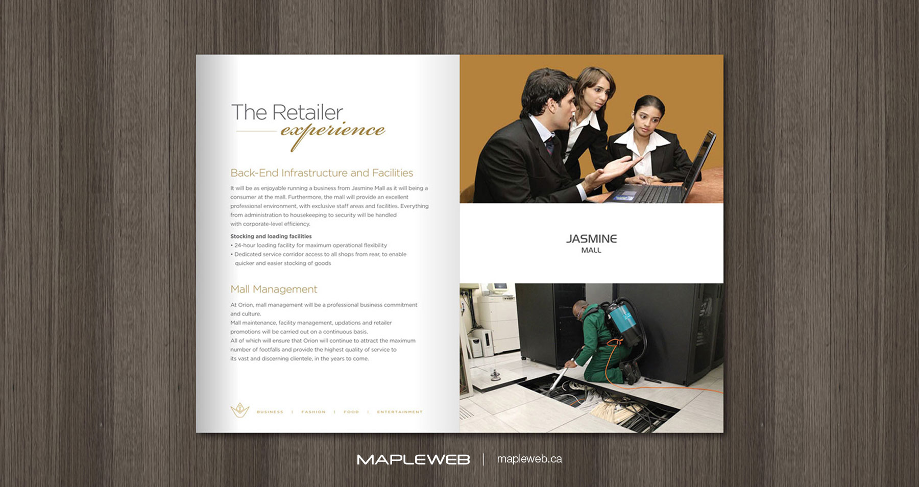 Jasmine Mall Brand design by Mapleweb Brochure Displaying Staff Discussing